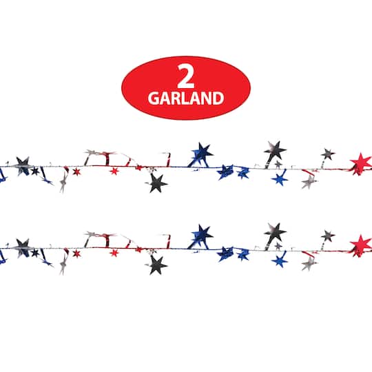 Beistle 25ft. Red, Silver & Blue Gleam 'N Flex Star Garlands, 2ct.